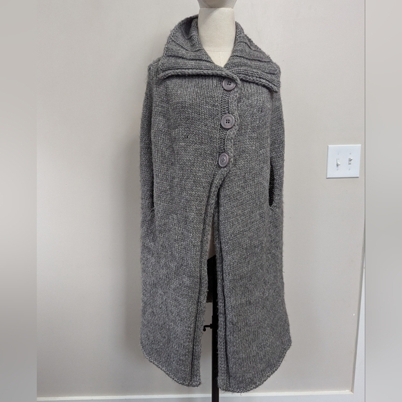 Stefanel Grey Wool Alpaca Blend Knit Sweater Cape Minimalist Luxury - Picture 3 of 14